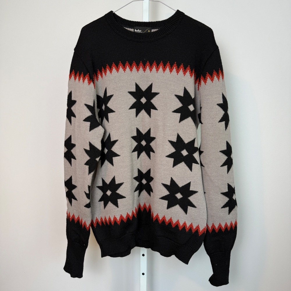 Kolor Men's Black Gray Star Pattern Wool‎ Knit Sweater Size 5